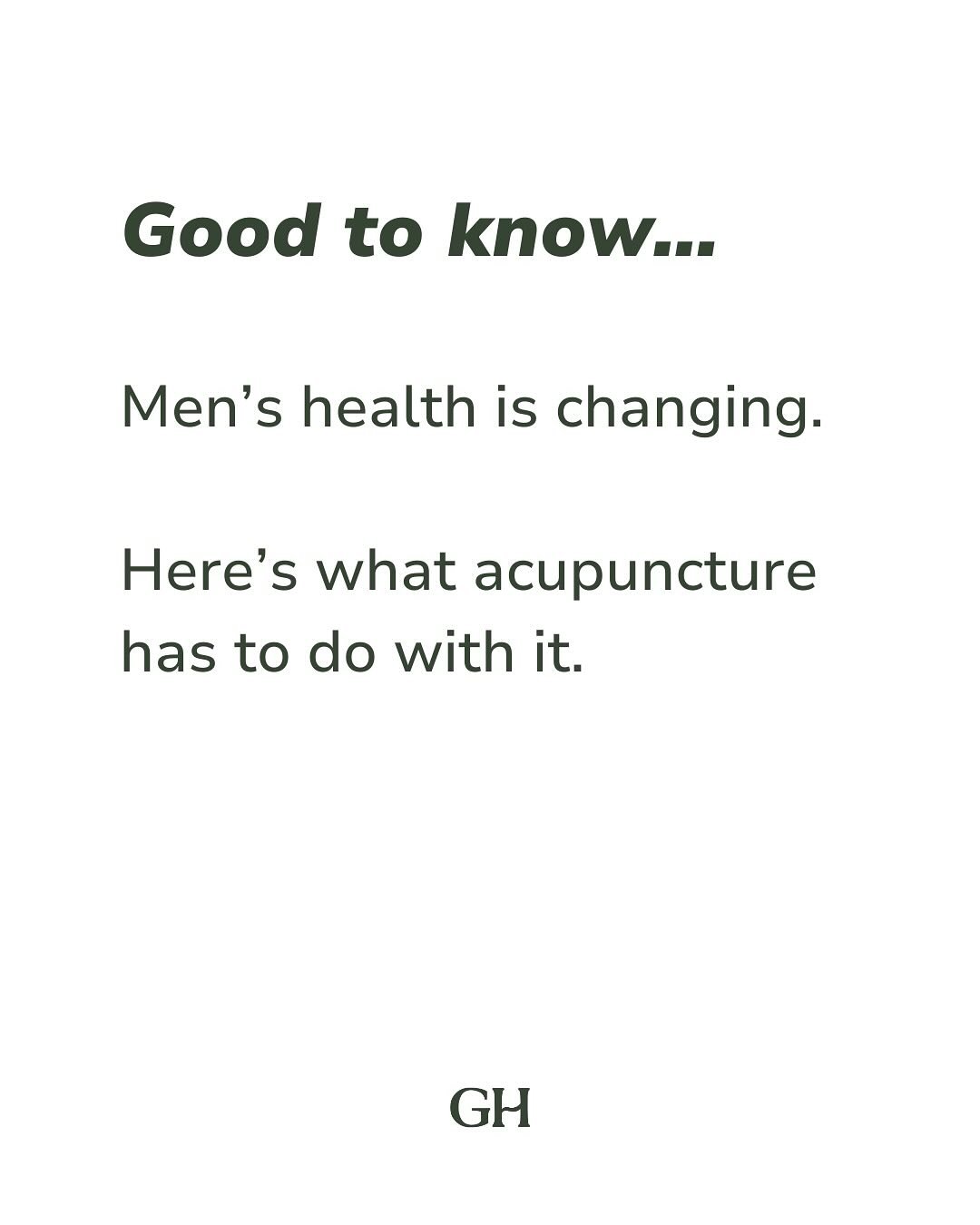 Men&rsquo;s health is evolving - acupuncture can help. Lower testosterone, burnout, chronic pain&hellip; it&rsquo;s not just age, it&rsquo;s inflammation and stress. This Father&rsquo;s Day, feel good again - naturally.

Learn more about how Good Hea